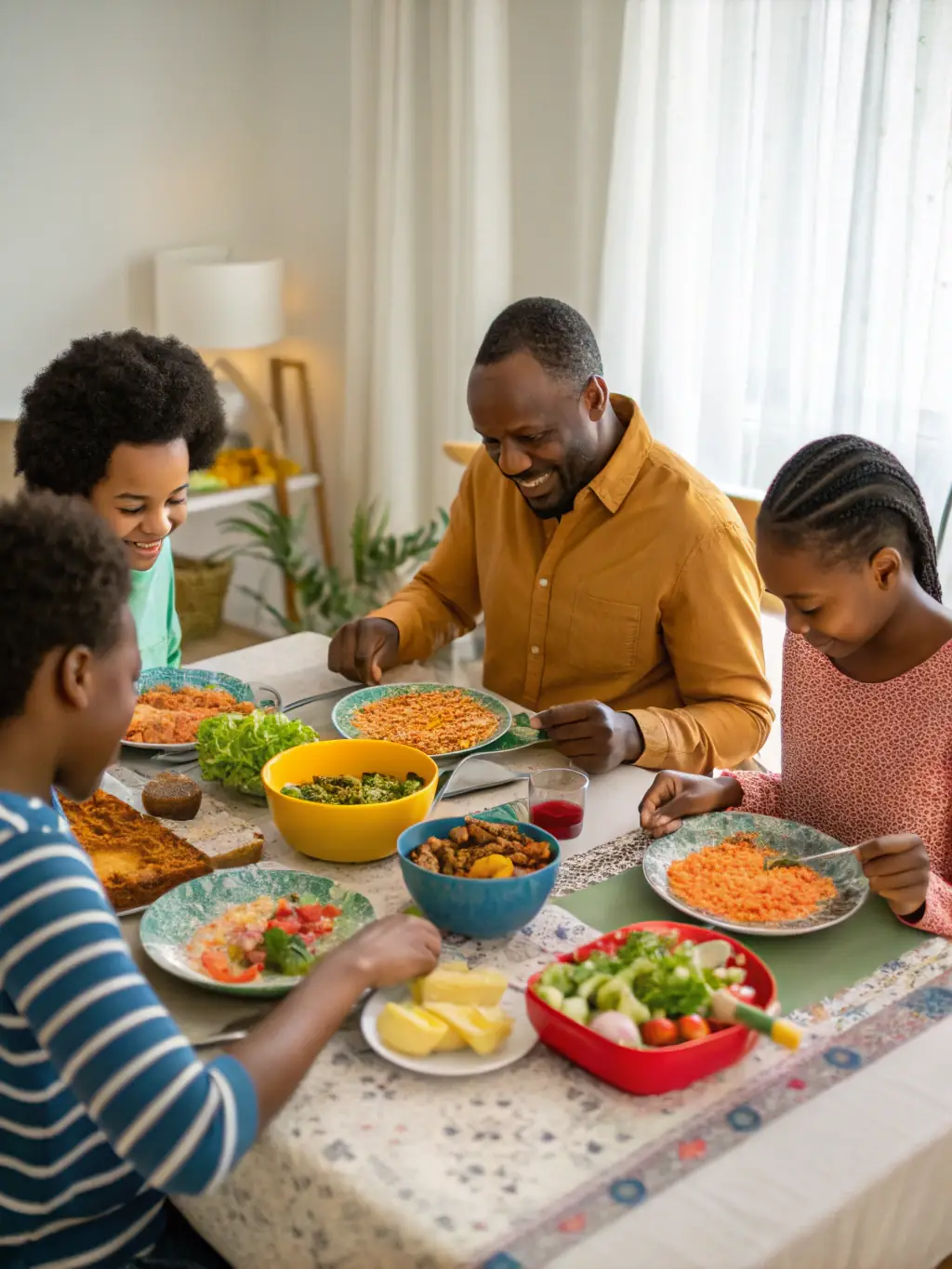 An image of a diverse Canadian family gathered around a dinner table, sharing a meal and engaging in conversation, highlighting the importance of family bonds.