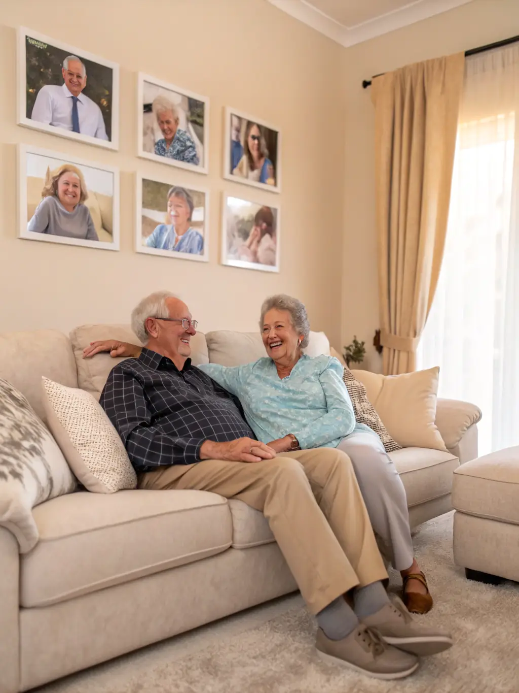 A cozy image of a couple cuddling on a couch in front of a fireplace in a log cabin, representing warmth, intimacy, and emotional connection.