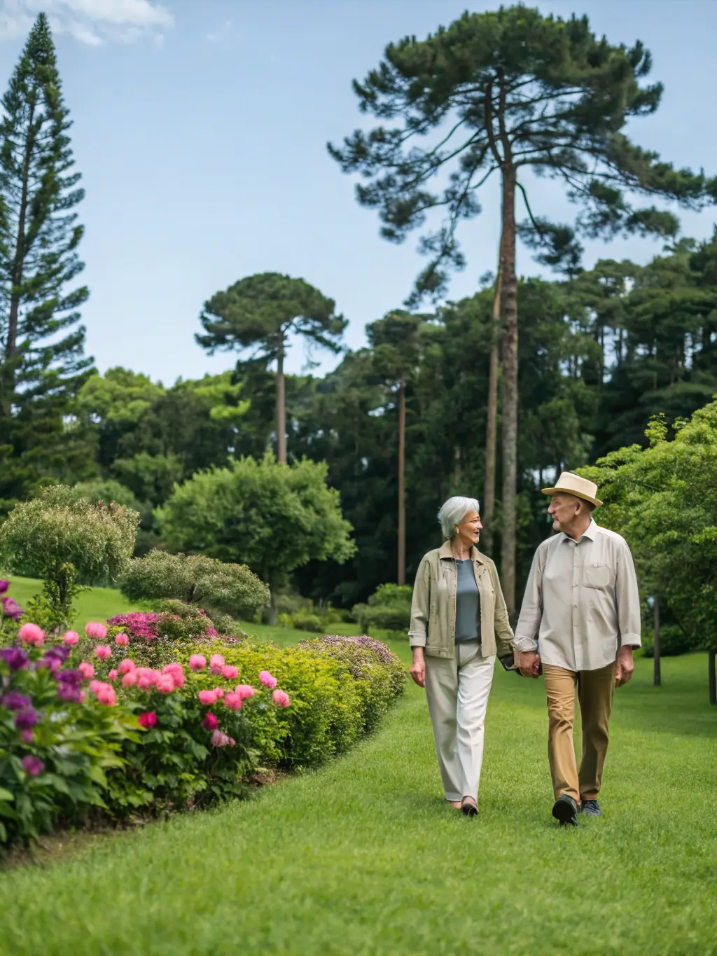 A serene image of a couple walking hand-in-hand through a park in autumn, representing the peace and harmony that effective communication can bring to a relationship.